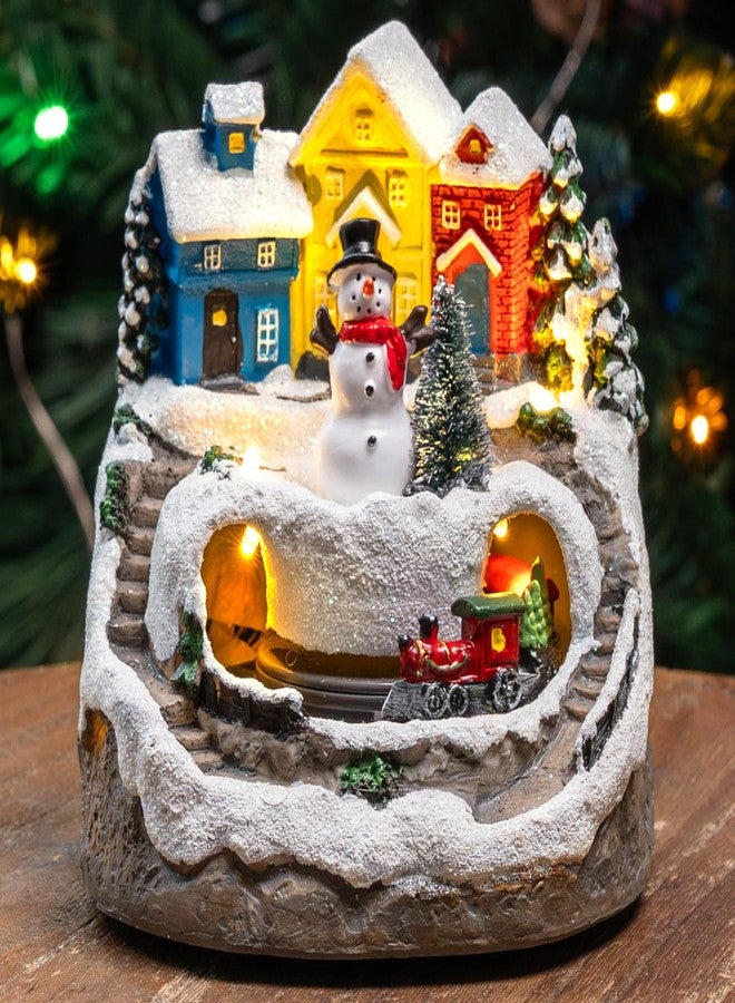 MXwcy Christmas Village Figurines Christmas Collectibles Statues Architectural Decorations, Snowman with Spinning Train 8 Music & LED Light for Xmas Home Decor Gift - Image 1